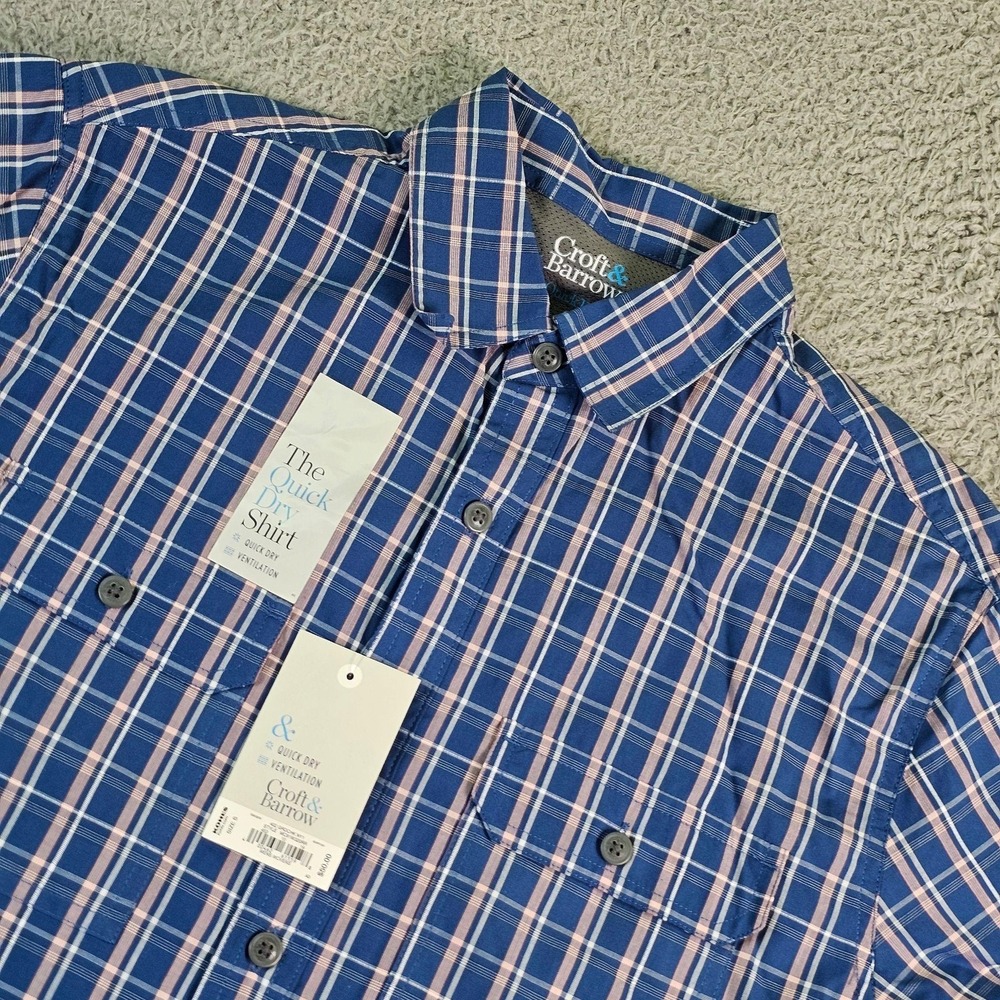 Croft & Barrow Shirt Mens Small Blue Plaid Short Sleeve Quick Dry Button Up